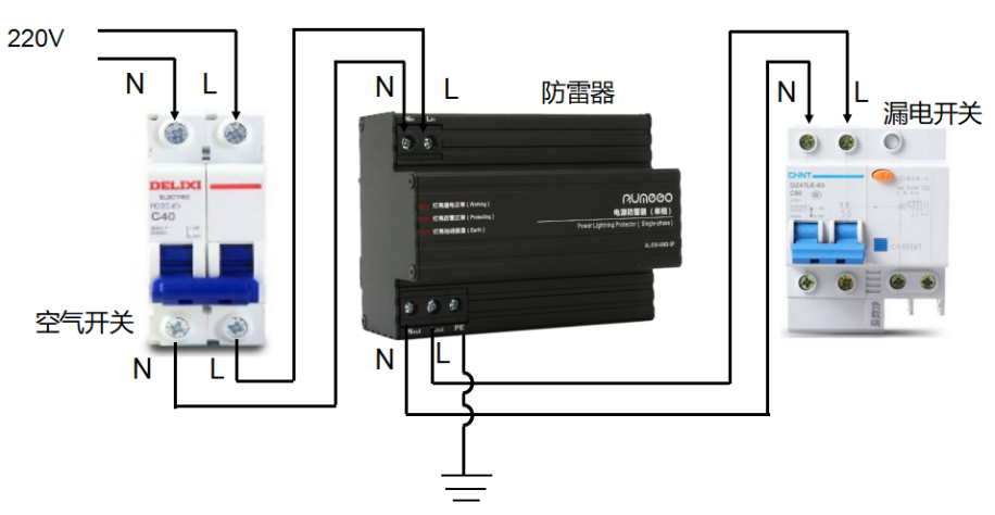 220V机房配电箱防雷器安装接线图 图片③.png